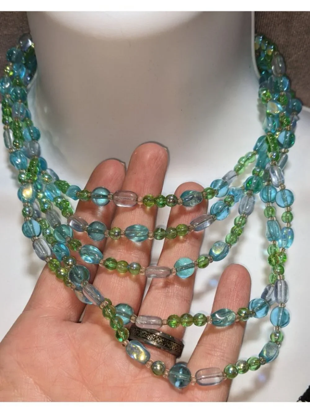 Givenchy Multi-Strand Green & Blue Glass Bead Necklace - Picture 6 of 6